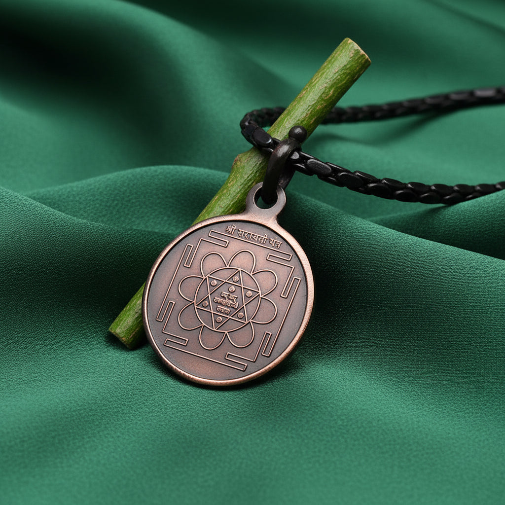 Shree Saraswati Yantra Copper Locket-Large-With Copper Chain