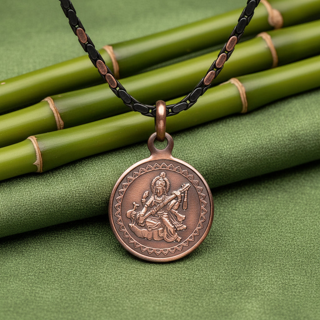 Shree Saraswati Yantra Copper Locket-Small-With Copper Chain