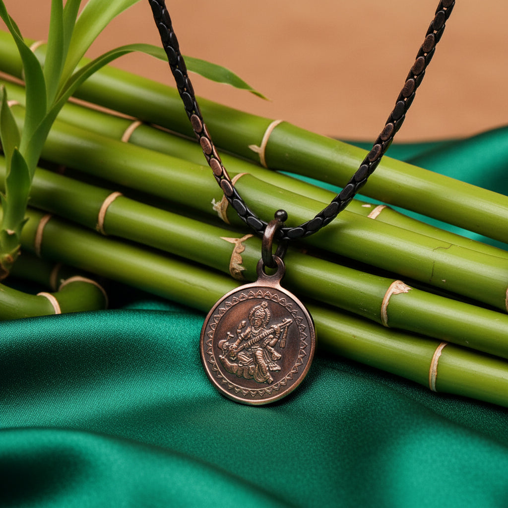 Shree Saraswati Yantra Copper Locket-Large-With Copper Chain