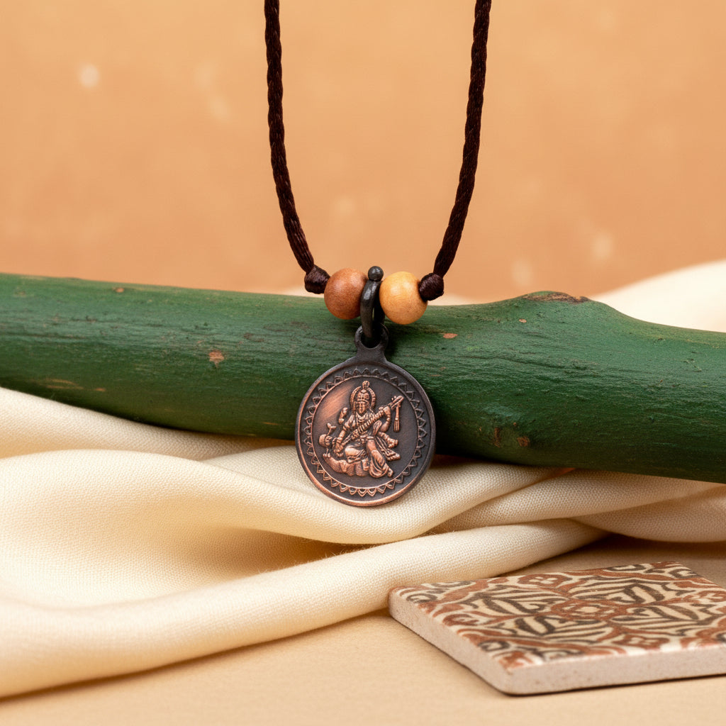 Shree Saraswati Yantra Copper Locket-Small-With Thread