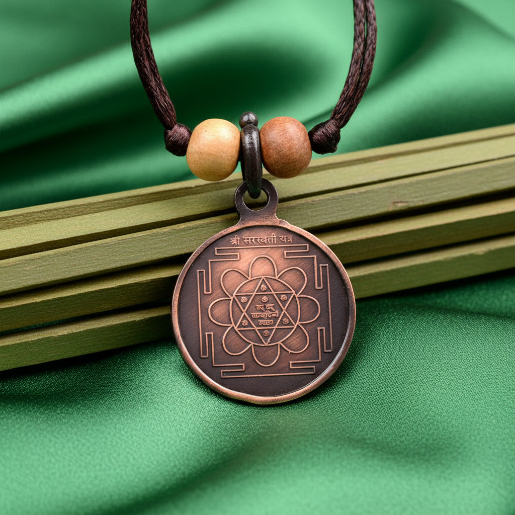 Shree Saraswati Yantra Copper Locket-Small-With Thread