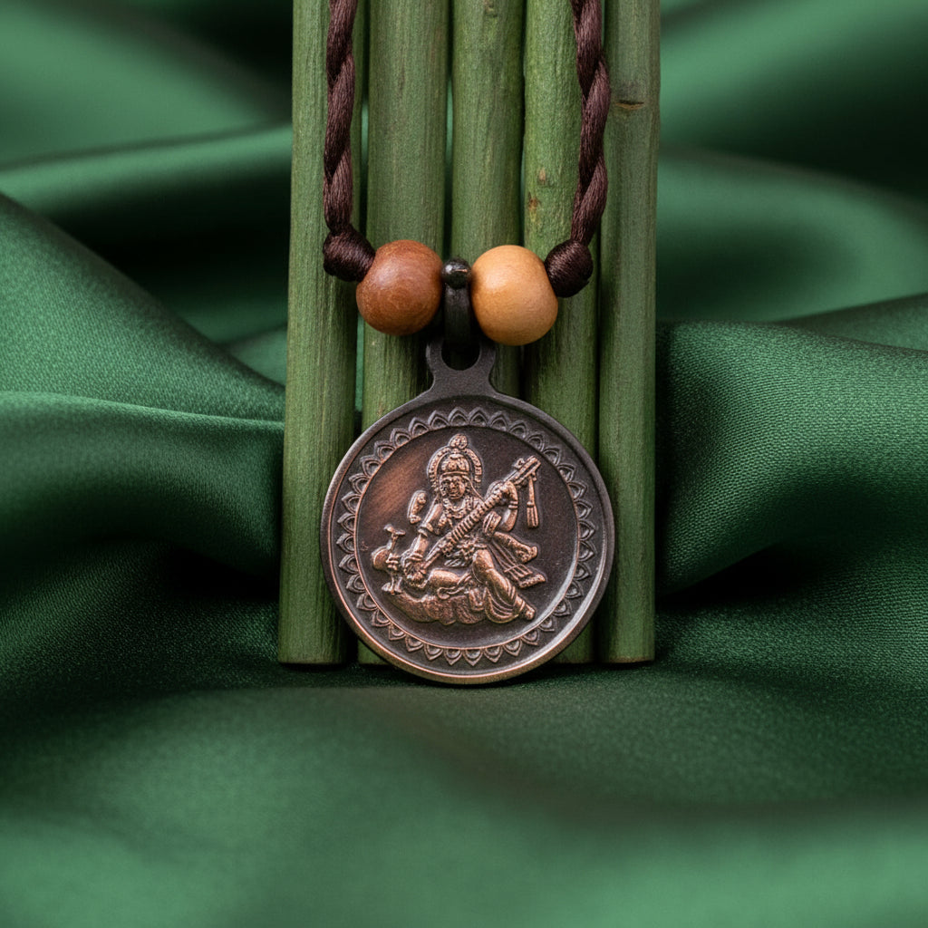 Shree Saraswati Yantra Copper Locket-Small-With Thread