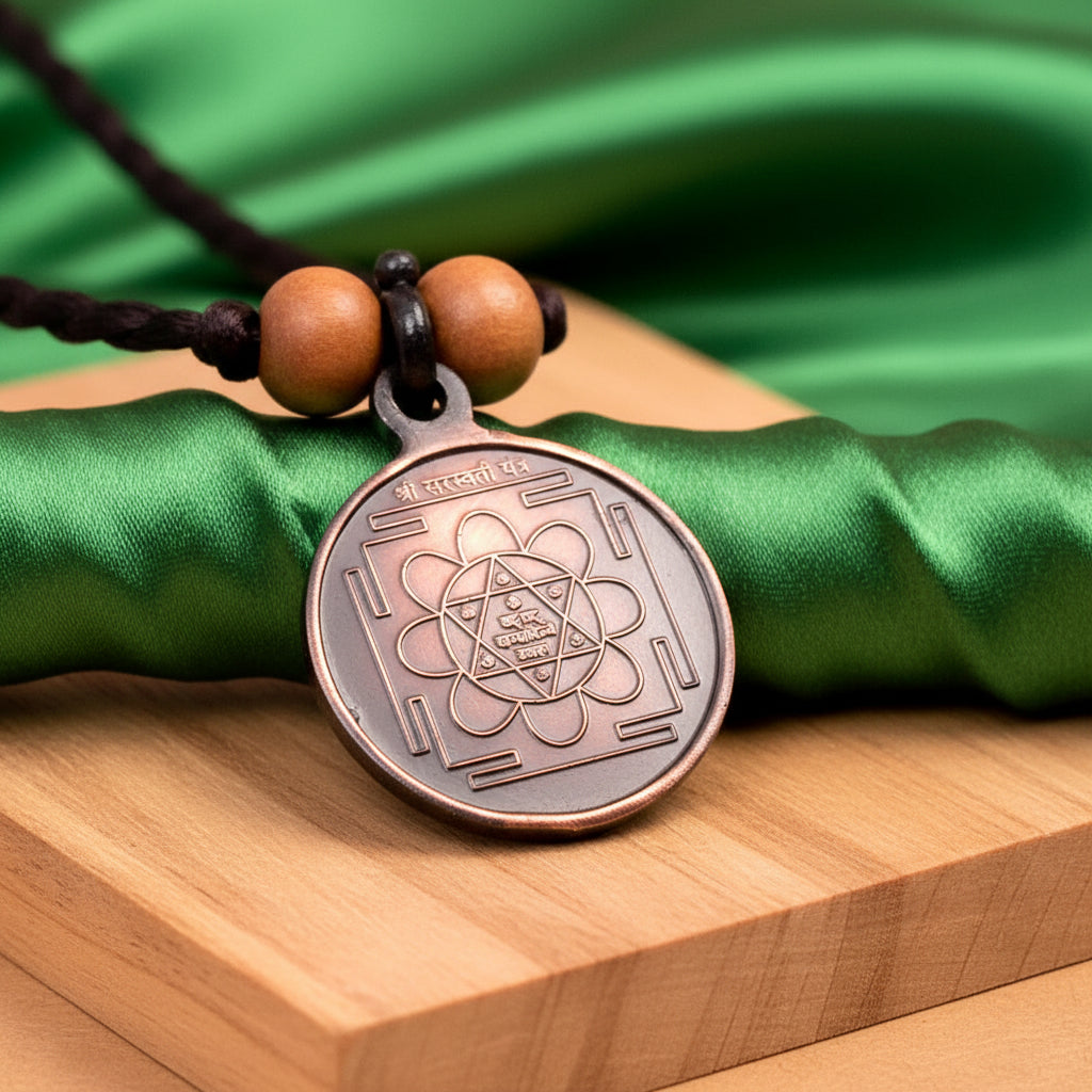 Shree Saraswati Yantra Copper Locket-Small-With Thread