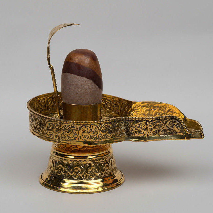 Narmada Lingam in Brass Yoni Base Jaldhari - Regular