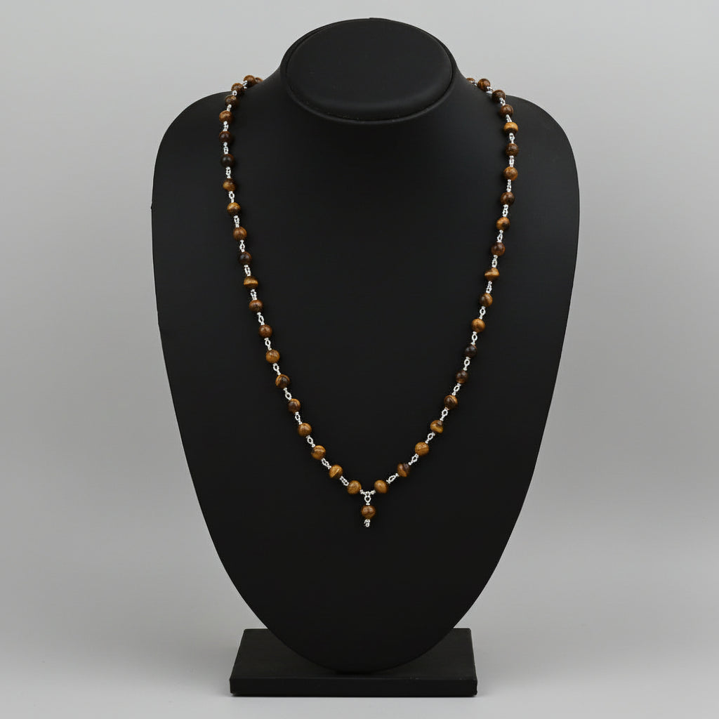 Tiger Eye Round Beads 925 Silver Wire Mala-8 mm