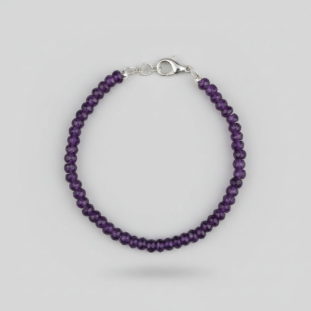 Amethyst Faceted Button Shape Beads Bracelet-5 mm
