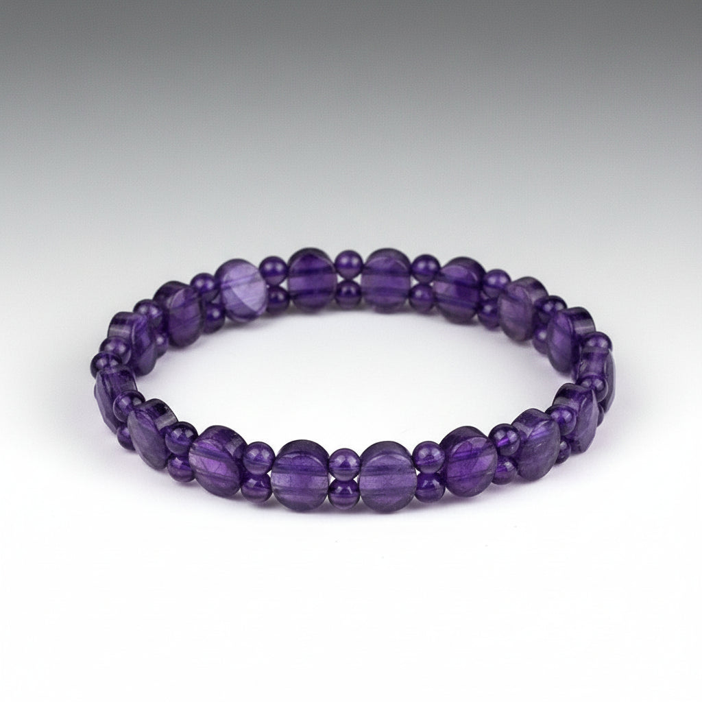 Amethyst Flat Oval & Round Beads Bracelet