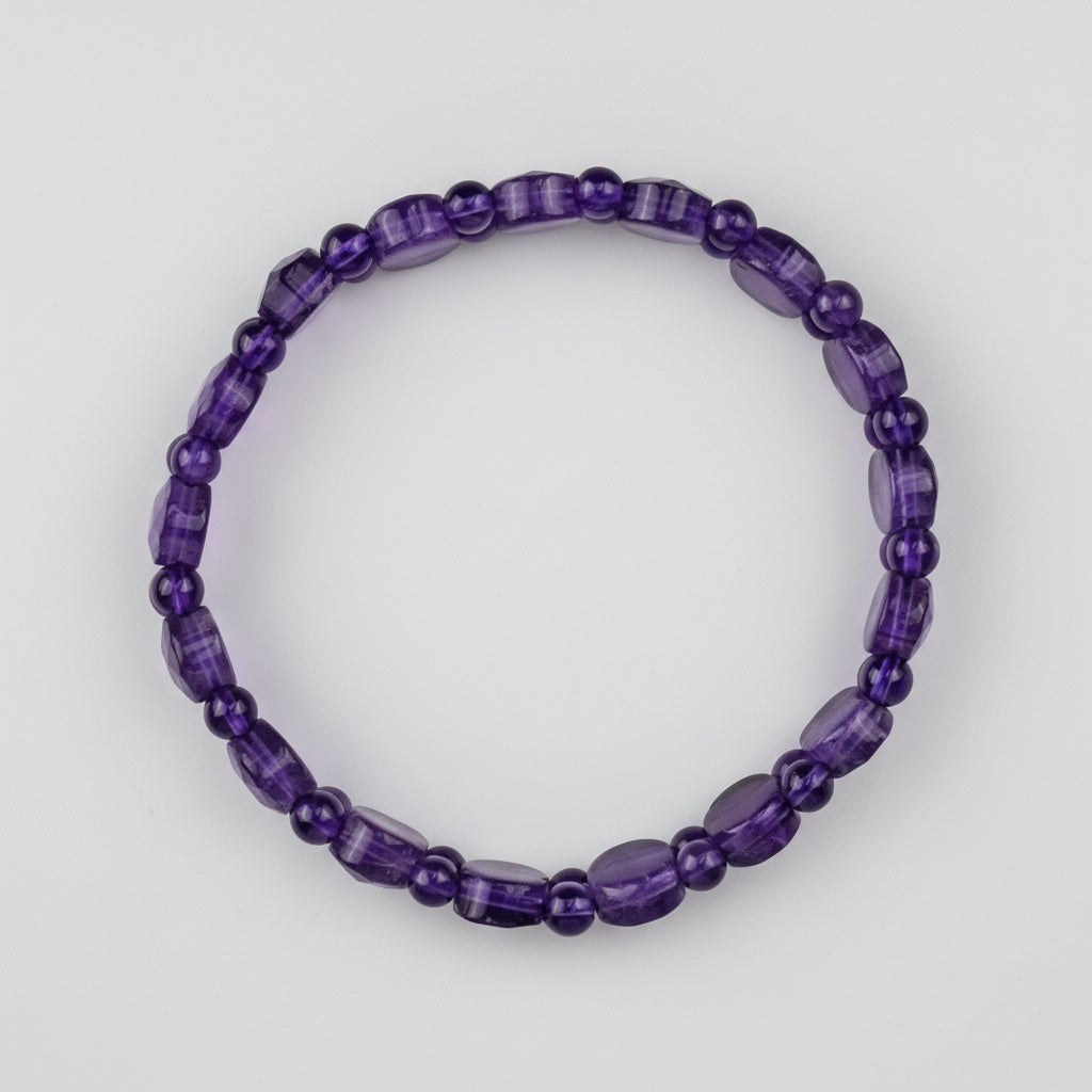 Amethyst Flat Oval & Round Beads Bracelet