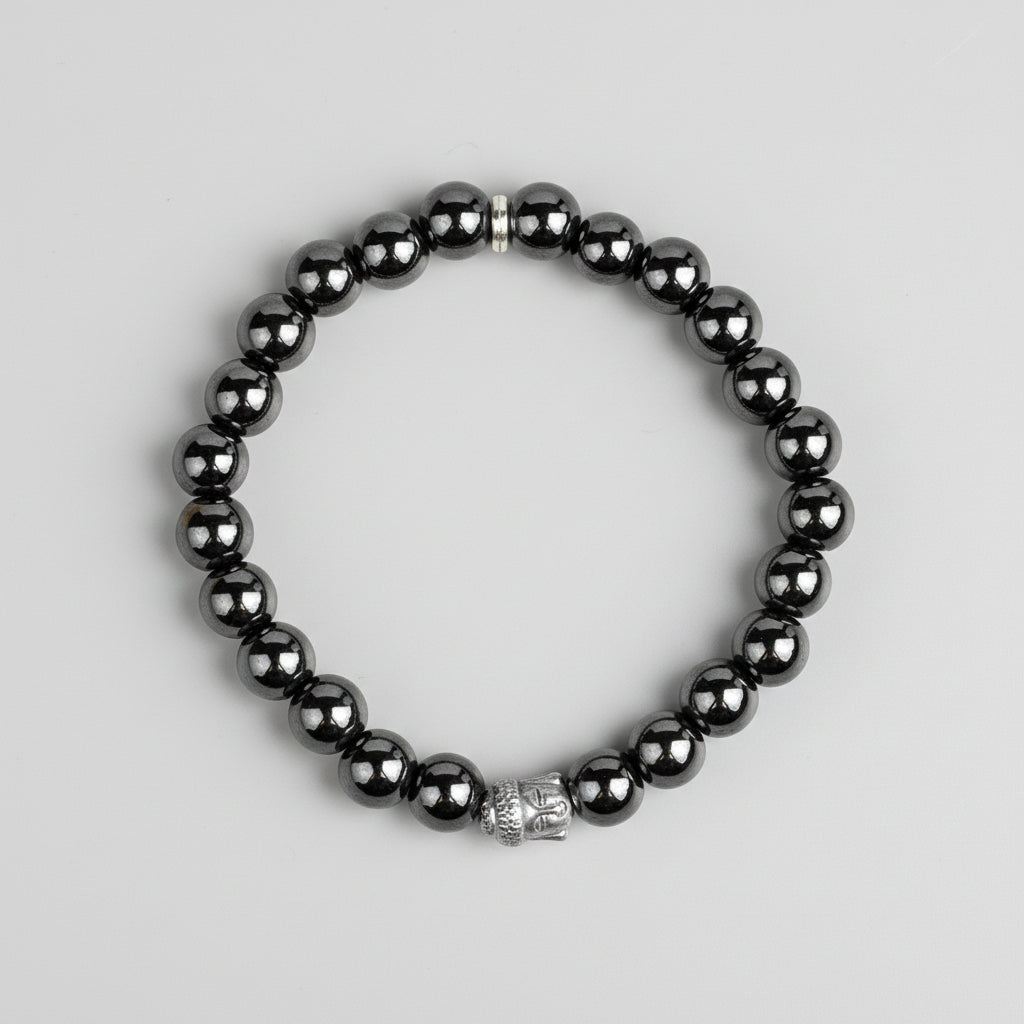 Hematite Buddha Charm Bracelet