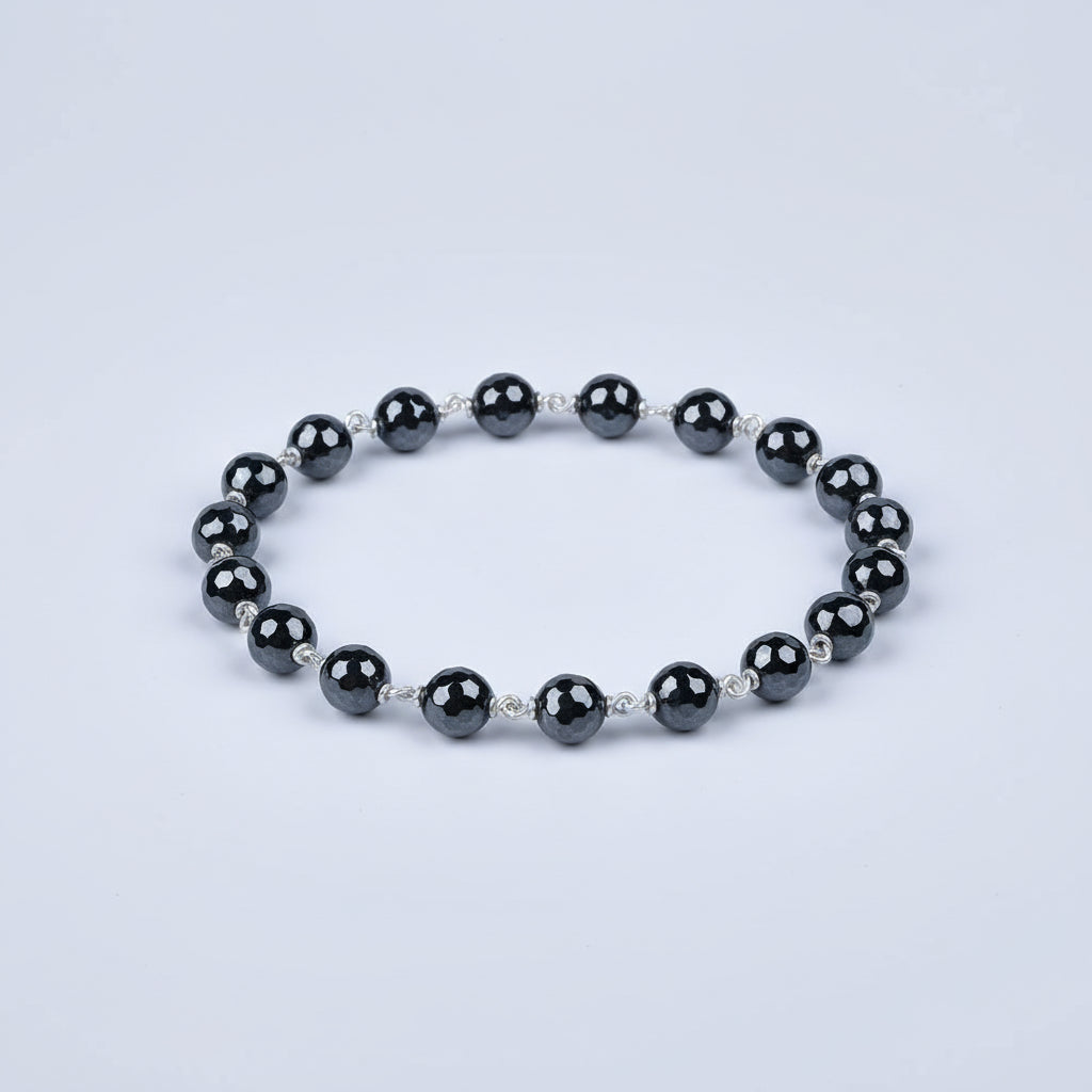 Hematite Faceted Beads 925 Silver Wire Bracelet