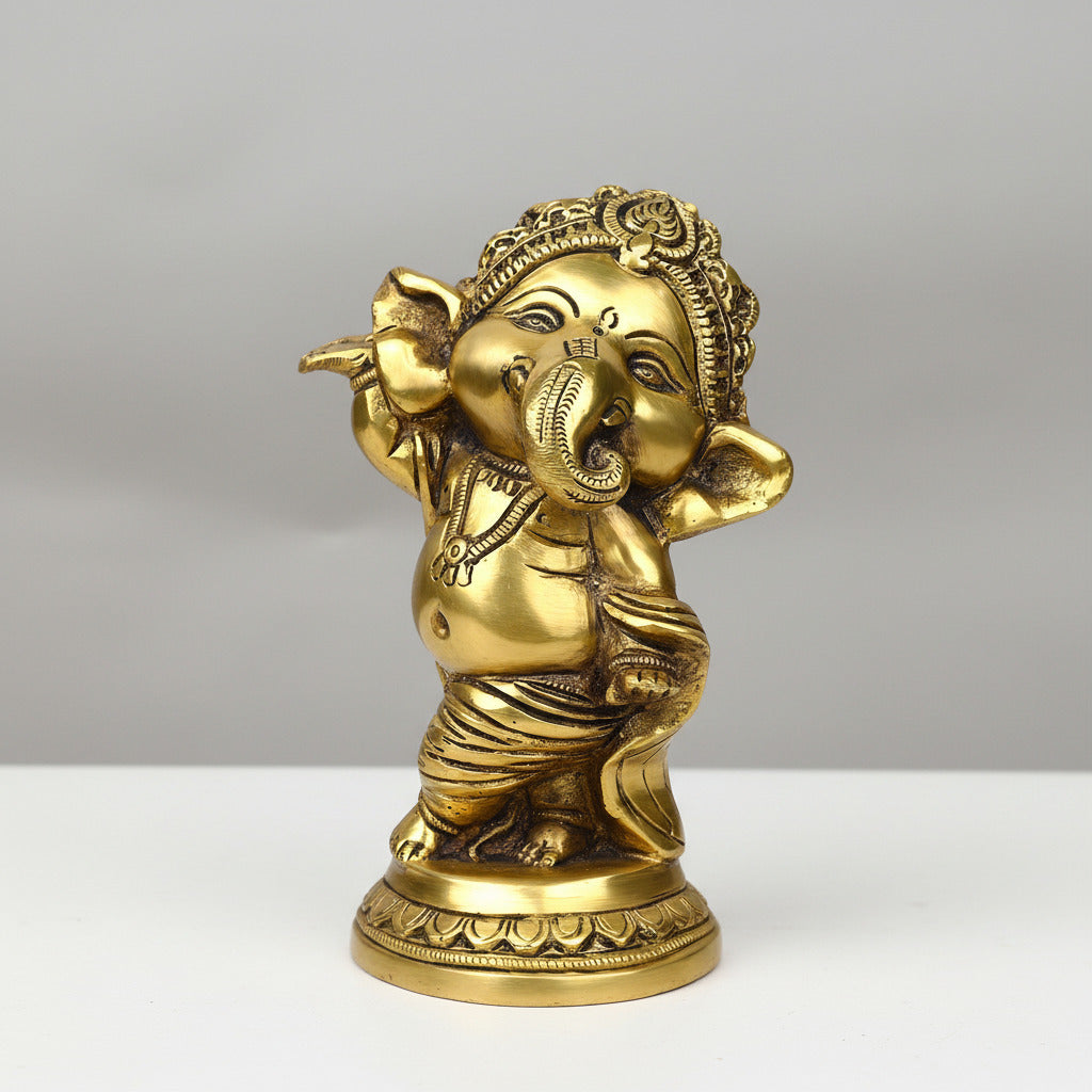 Bal Ganesh Brass Idol-Dancing Pose