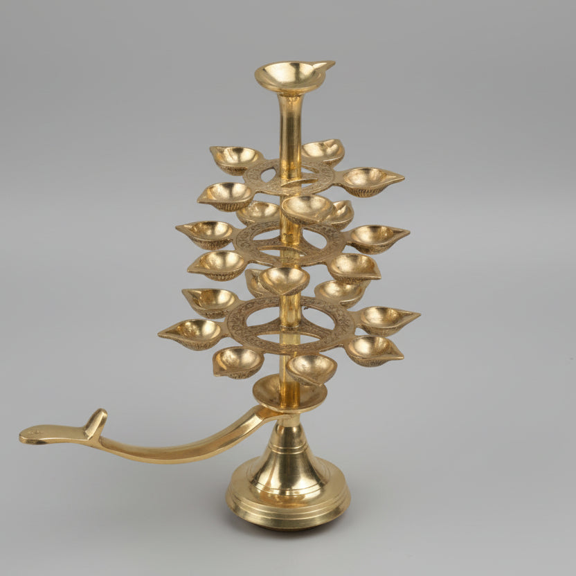 4 Tier Brass Ganga Aarti 21 Diyas Lamp with Handle