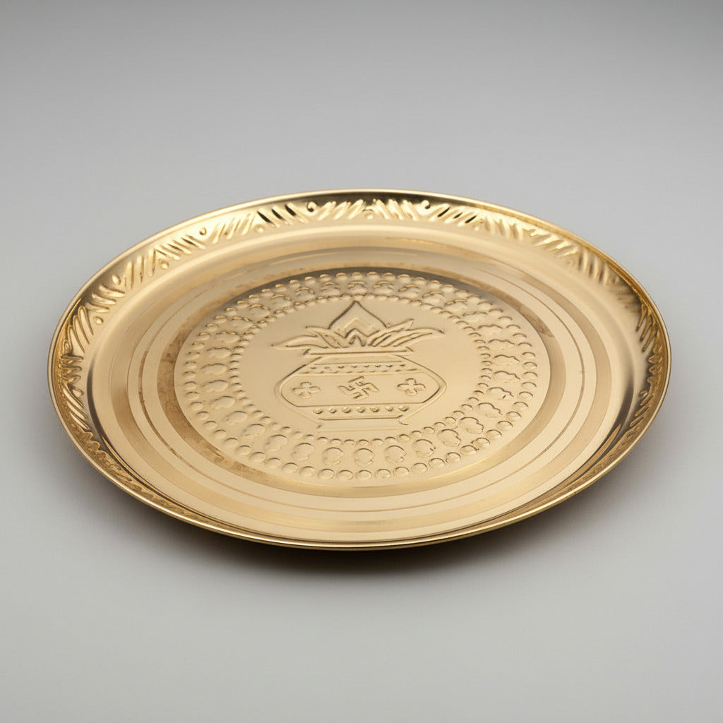 Kalash Embossed Brass Puja Thali