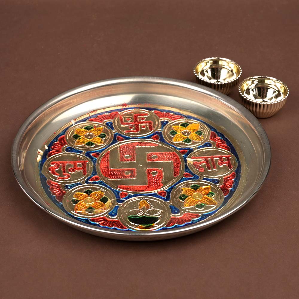 Swastik Meenakari Puja Thali with Kankavatis