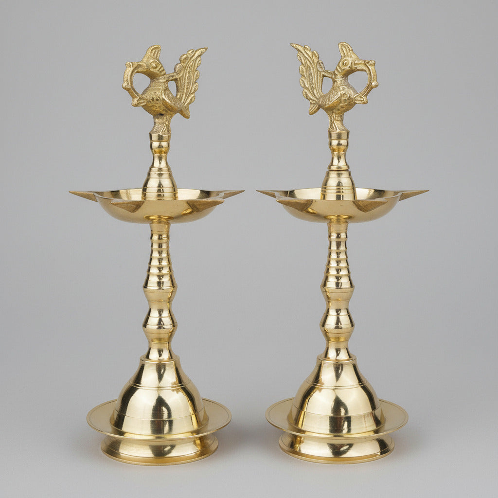 Brass Peacock Samai Set of 2 (Kuthu Vilakku)