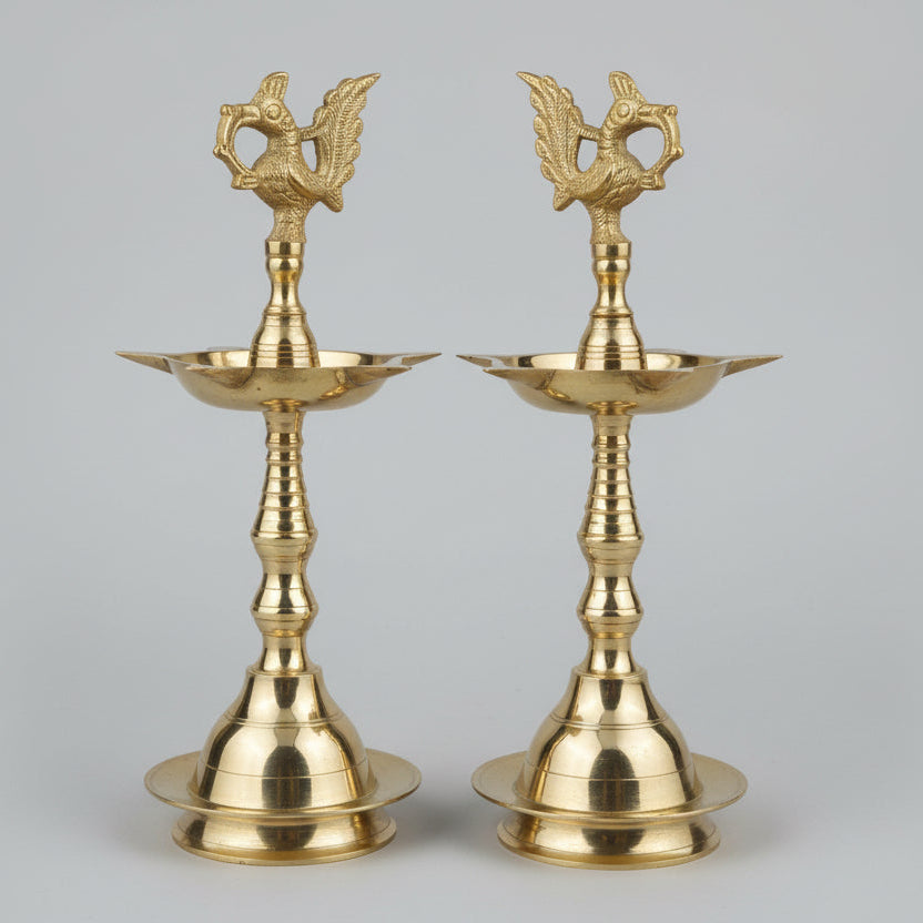 Brass Peacock Samai Set of 2 (Kuthu Vilakku)