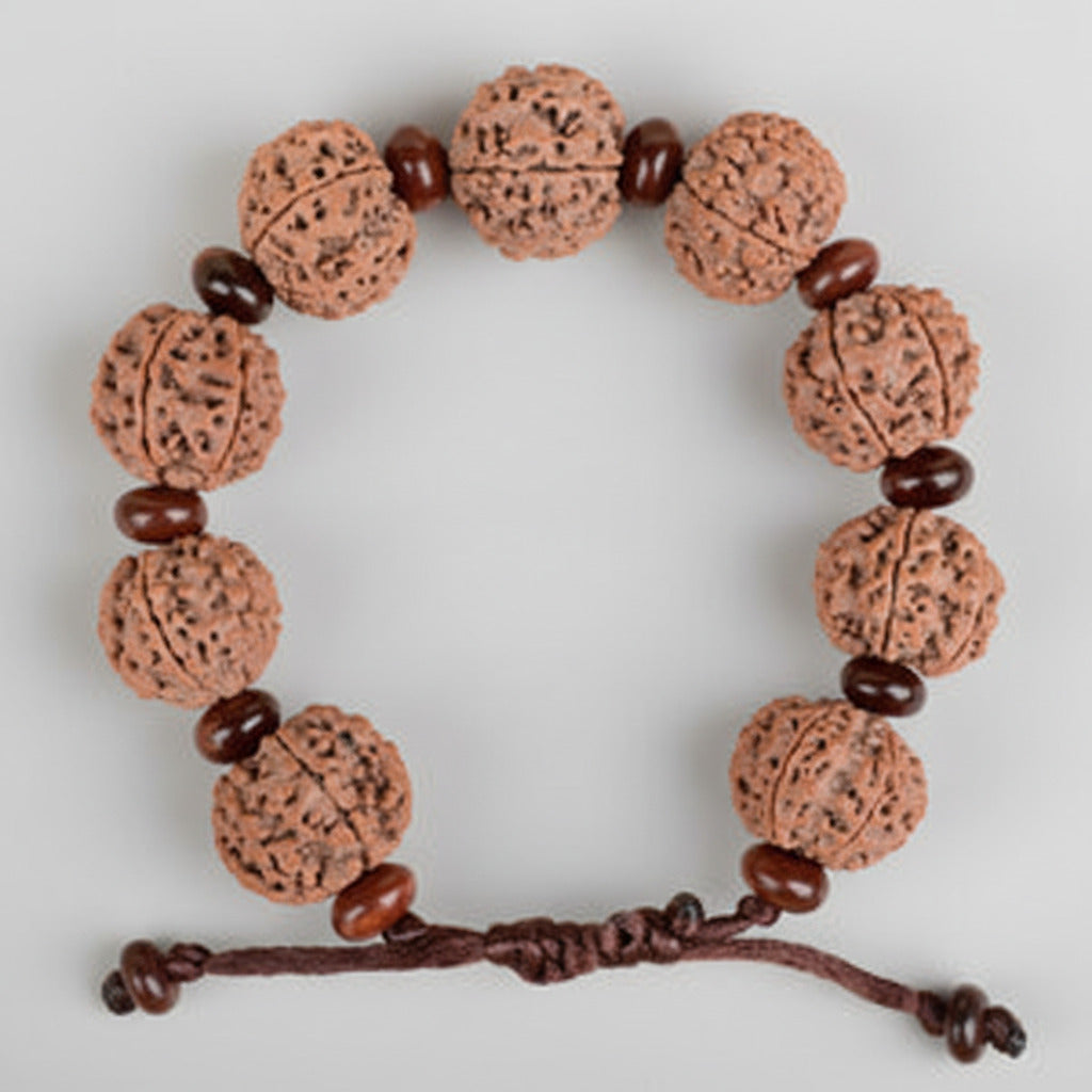 6 Mukhi Nepali Rudraksha x Red Sandal Adjustable Bracelet-Regular
