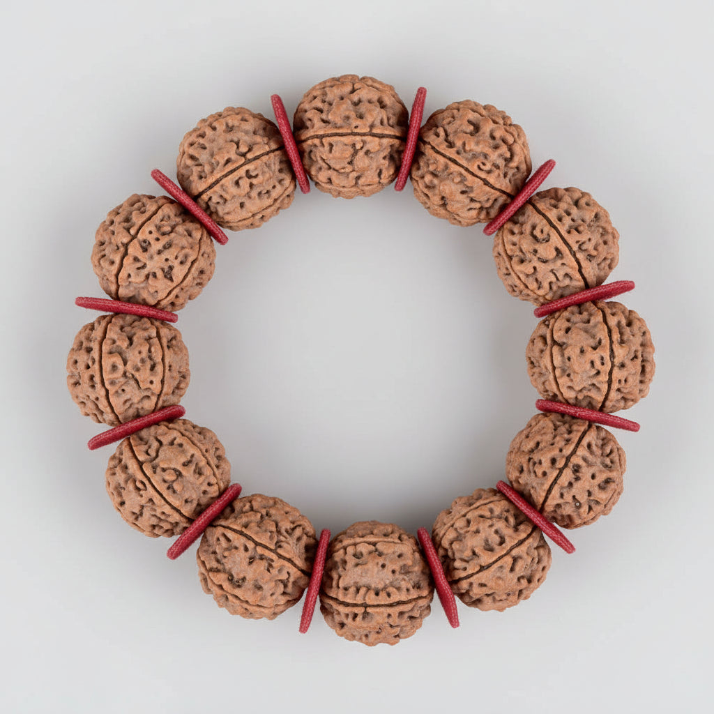 6 Mukhi Nepali Rudraksha Woolen Spacers Bracelet-Small