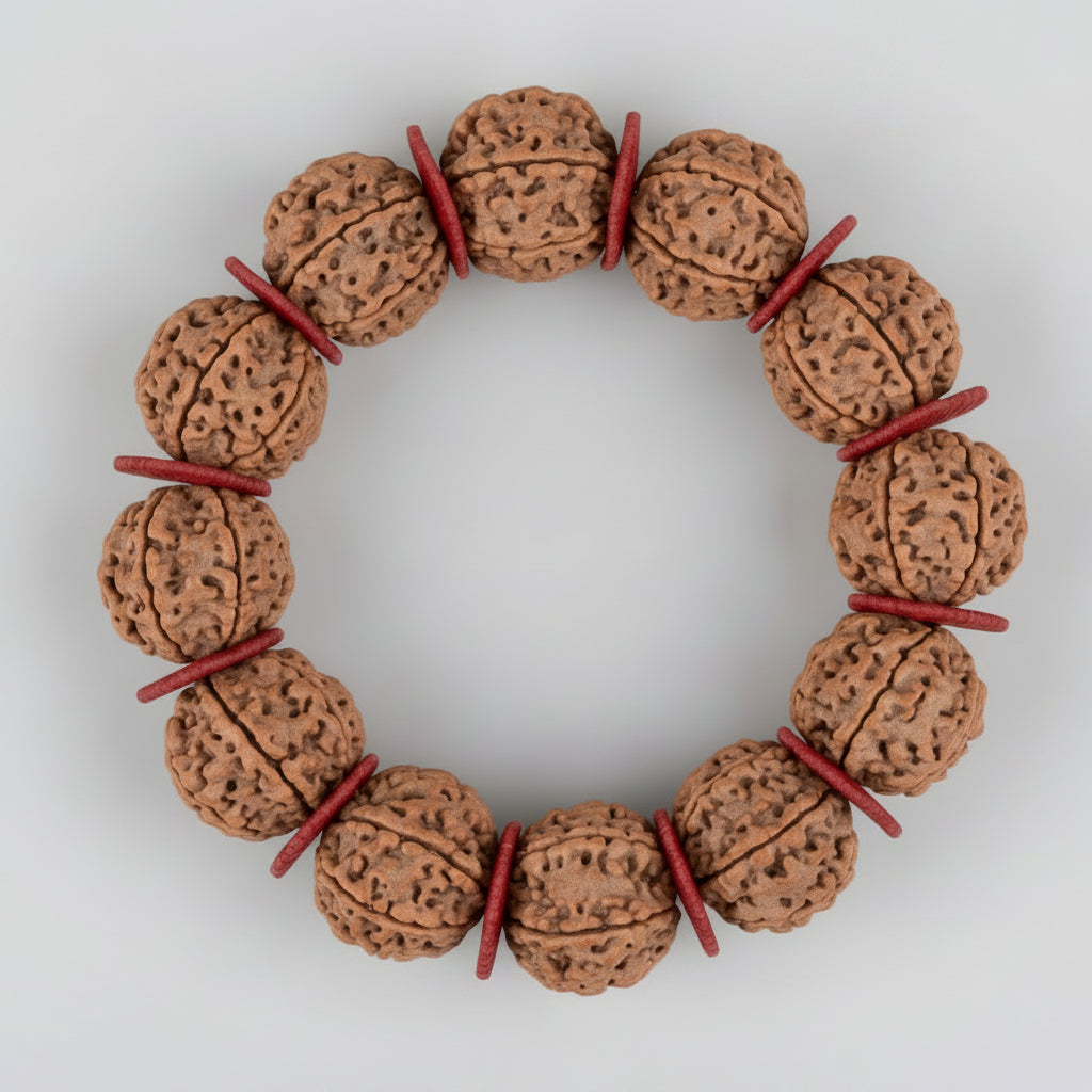 6 Mukhi Nepali Rudraksha Woolen Spacers Bracelet-Small