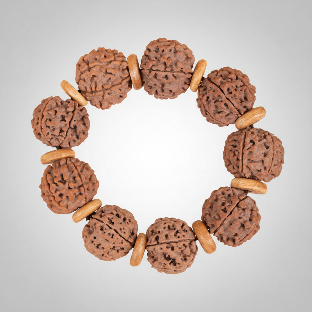 6 Mukhi Nepali Rudraksha Wooden Spacers Bracelet-Large
