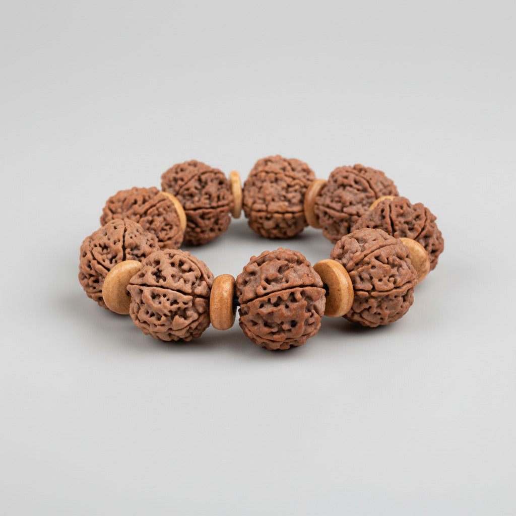 6 Mukhi Nepali Rudraksha Wooden Spacers Bracelet-Large