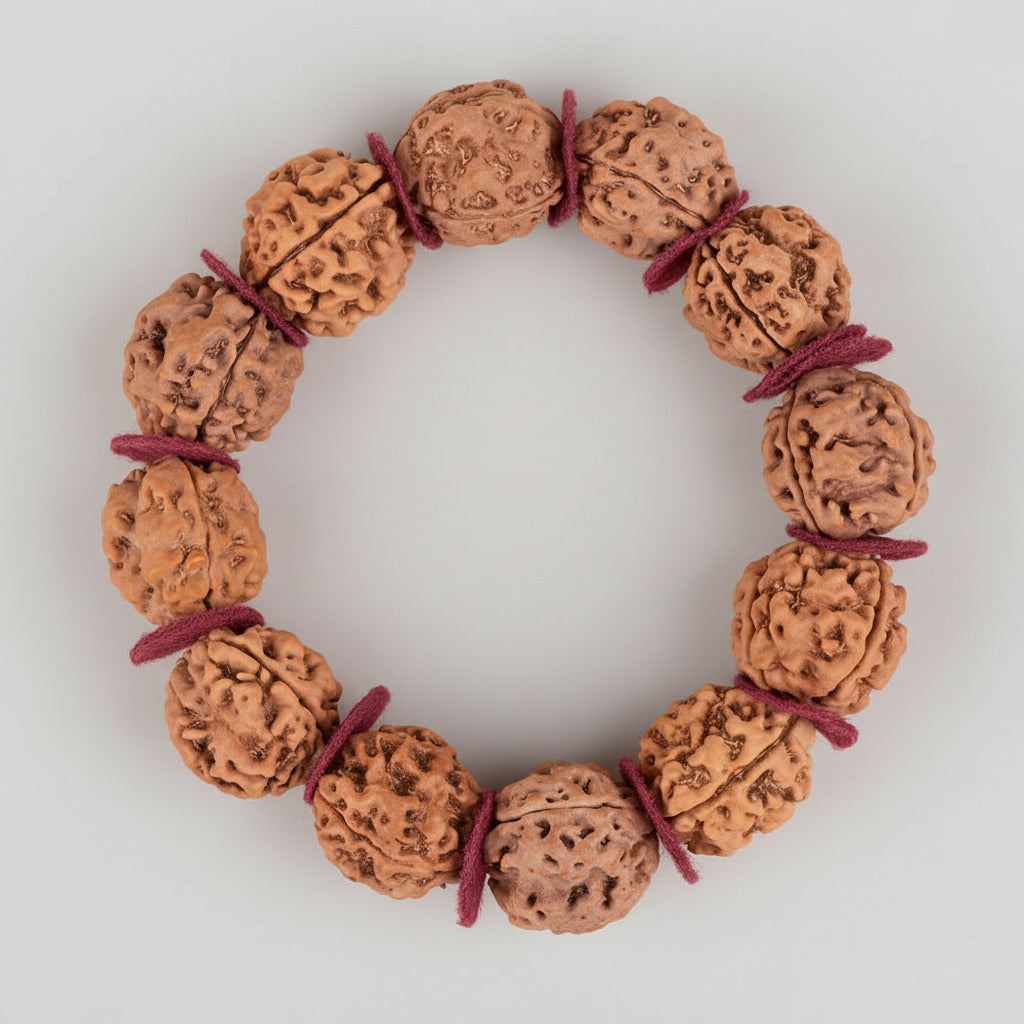 3 Mukhi Nepali Rudraksha Woolen Spacers Bracelet-Large