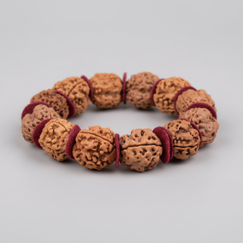3 Mukhi Nepali Rudraksha Woolen Spacers Bracelet-Large