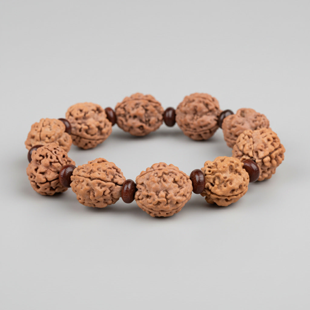 3 Mukhi Nepali Rudraksha x Red Sandalwood Bracelet-Large