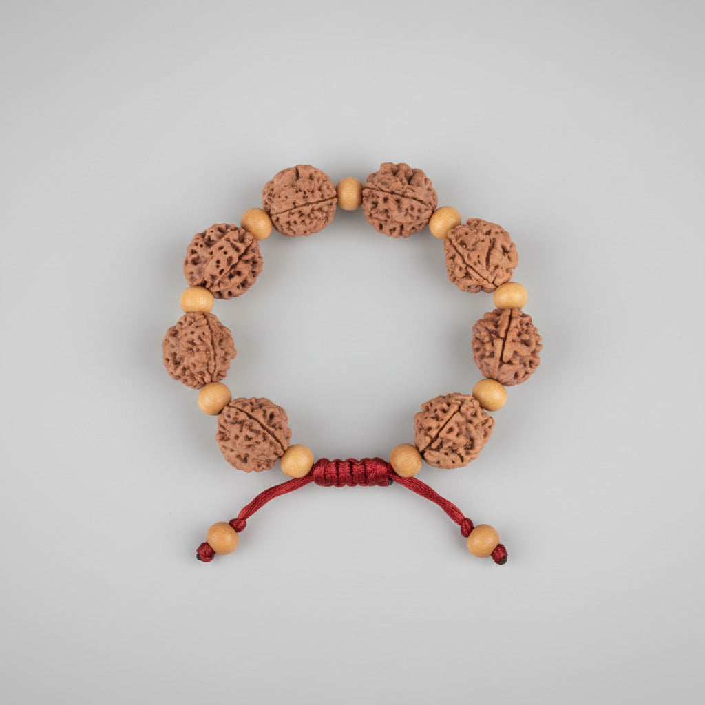 3 Mukhi Nepali Rudraksha x White Sandal Adjustable Bracelet-Large