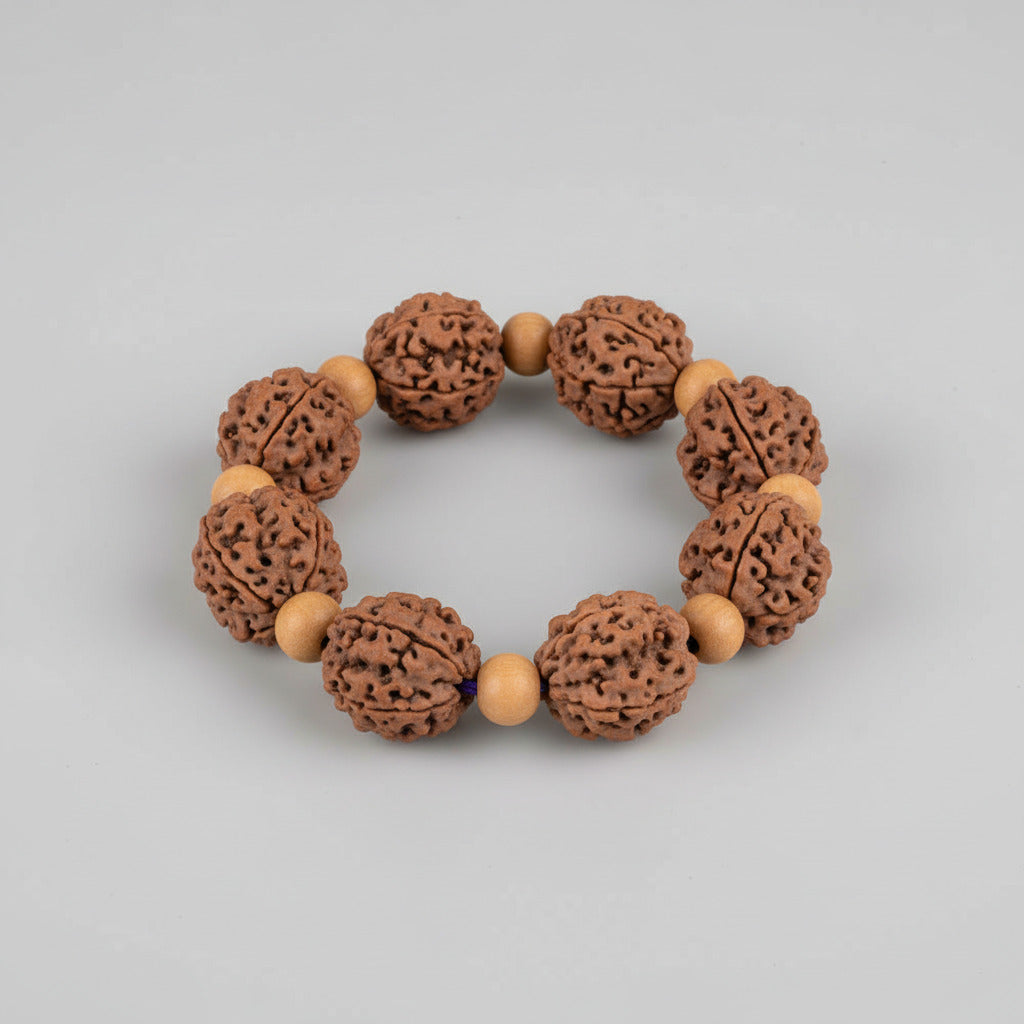 3 Mukhi Nepali Rudraksha x White Sandal Bracelet-Large