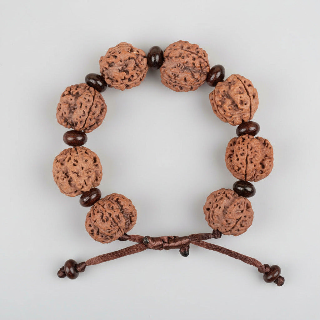 4 Mukhi Nepali Rudraksha x Red Sandal Adjustable Bracelet-Large