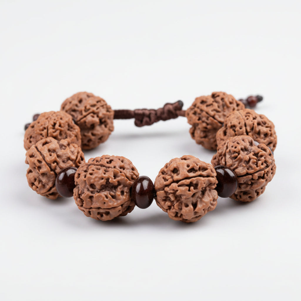 4 Mukhi Nepali Rudraksha x Red Sandal Adjustable Bracelet-Small