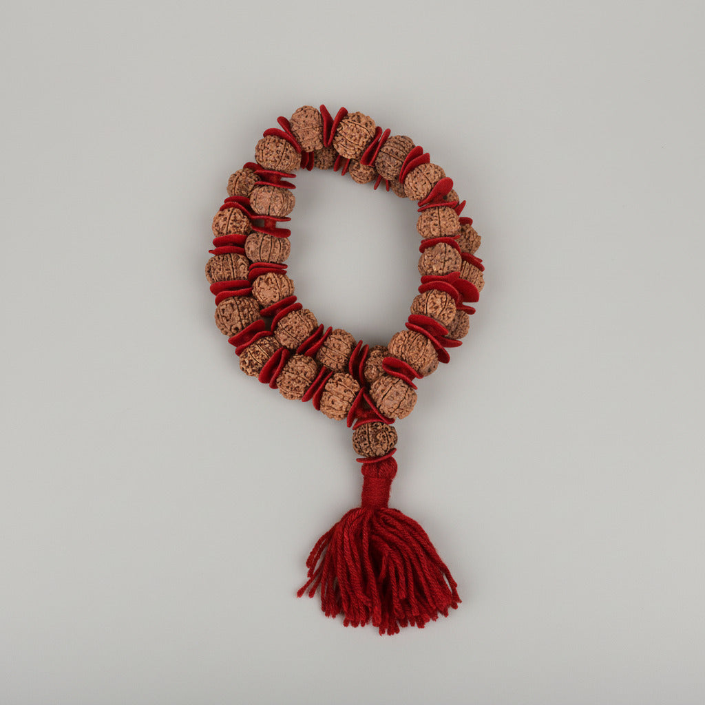15 Mukhi Nepali Rudraksha Woolen Spacers Kantha Mala