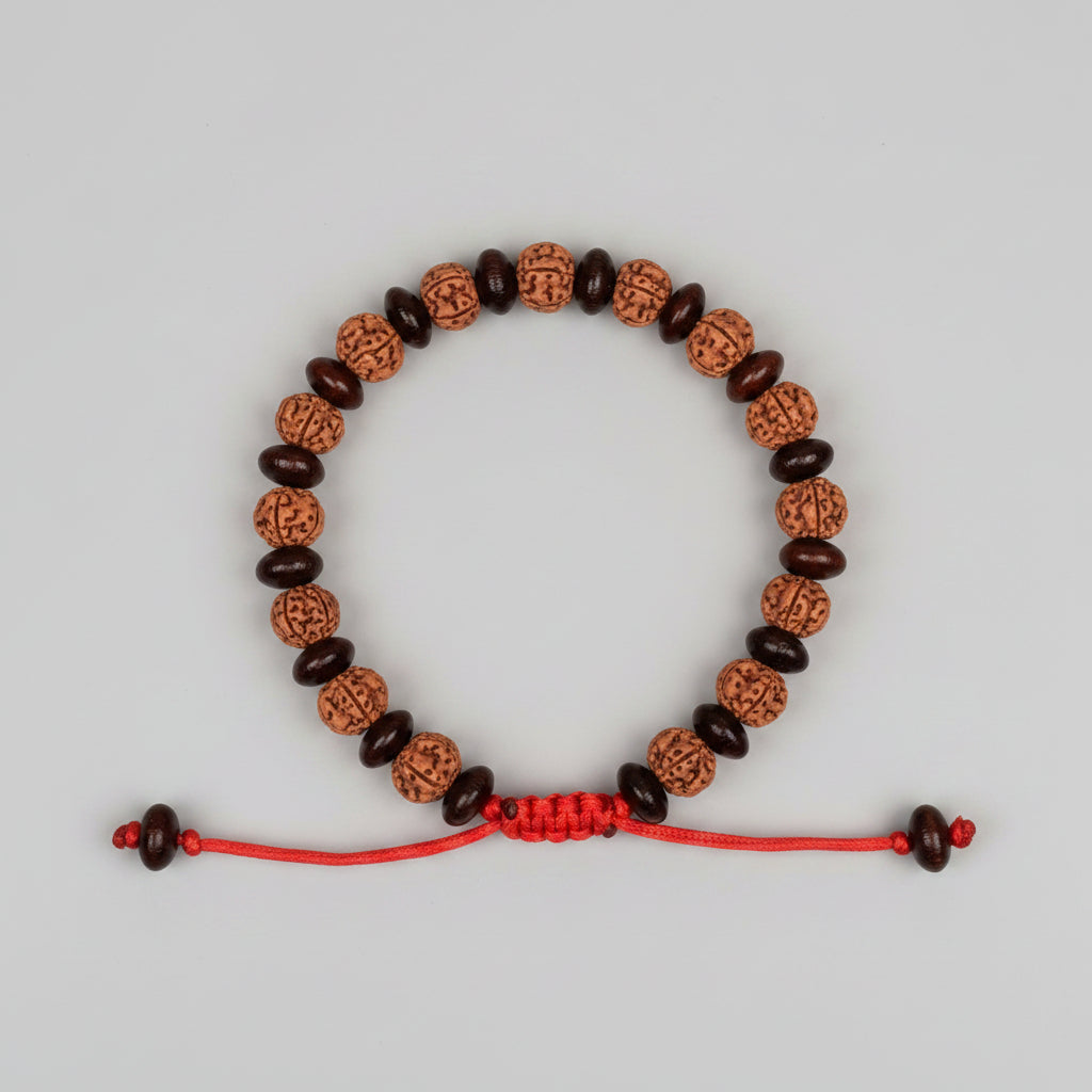 Premium 5 Mukhi Rudraksha x Red Sandalwood Adjustable Bracelet-10 mm