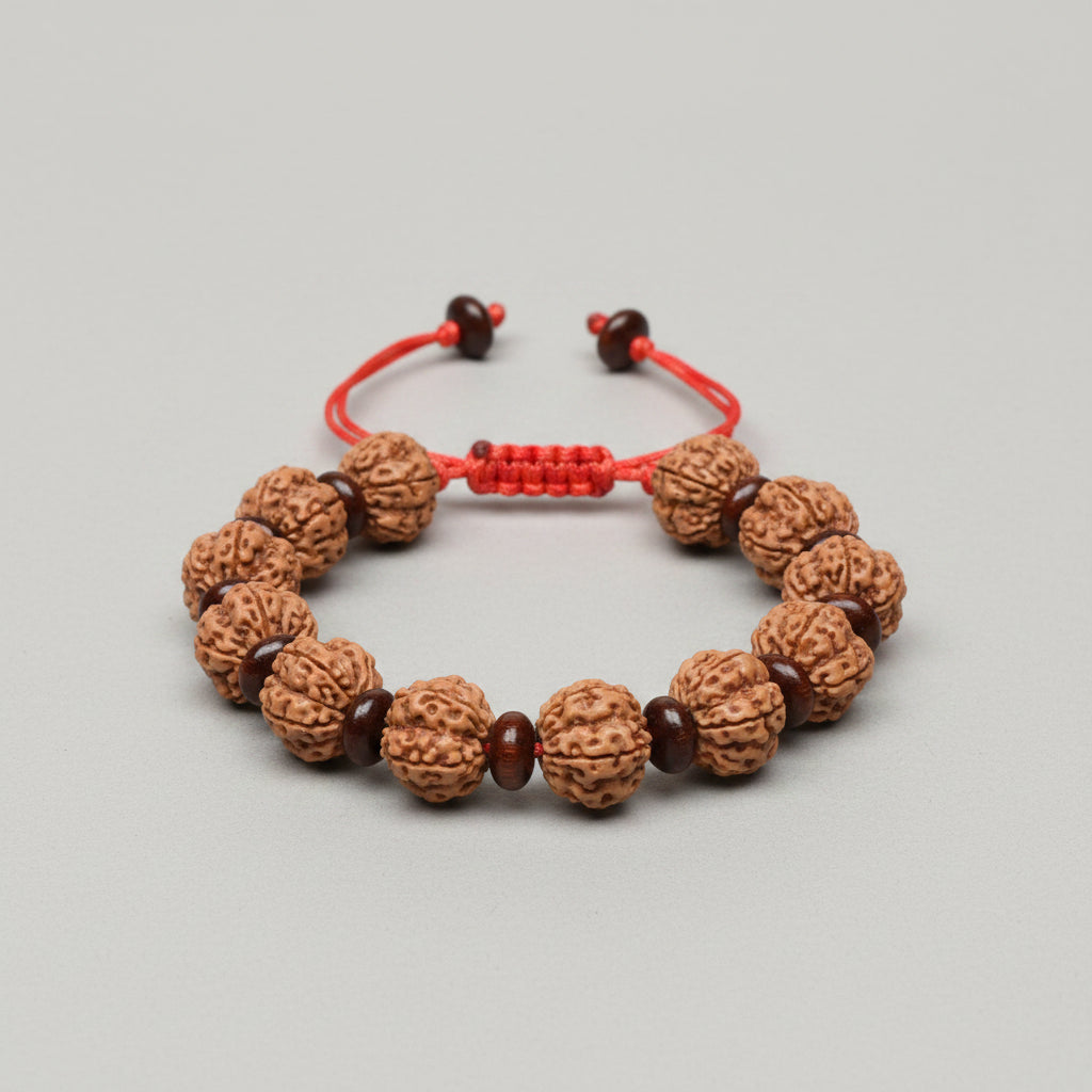 Premium 5 Mukhi Rudraksha x Red Sandalwood Adjustable Bracelet-8 mm