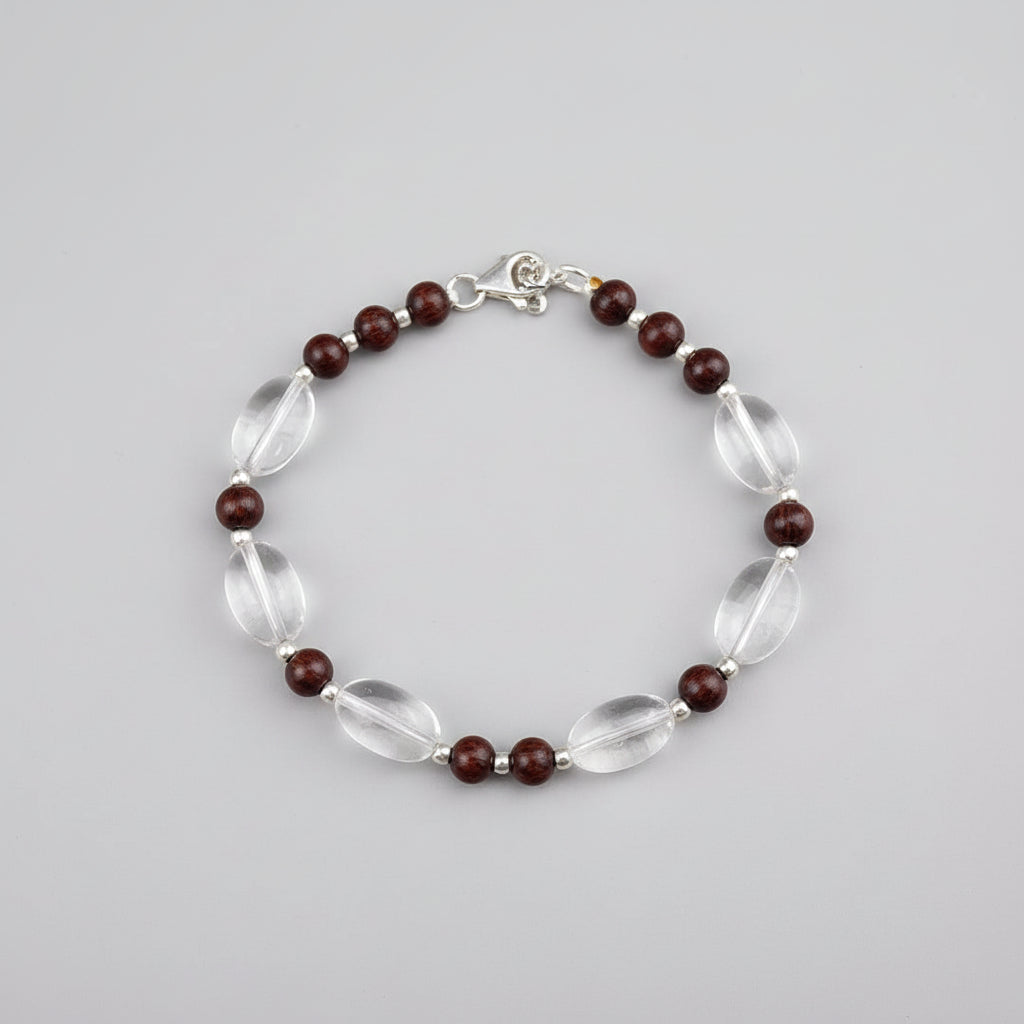 Oval Sphatik & Red Sandalwood Bracelet