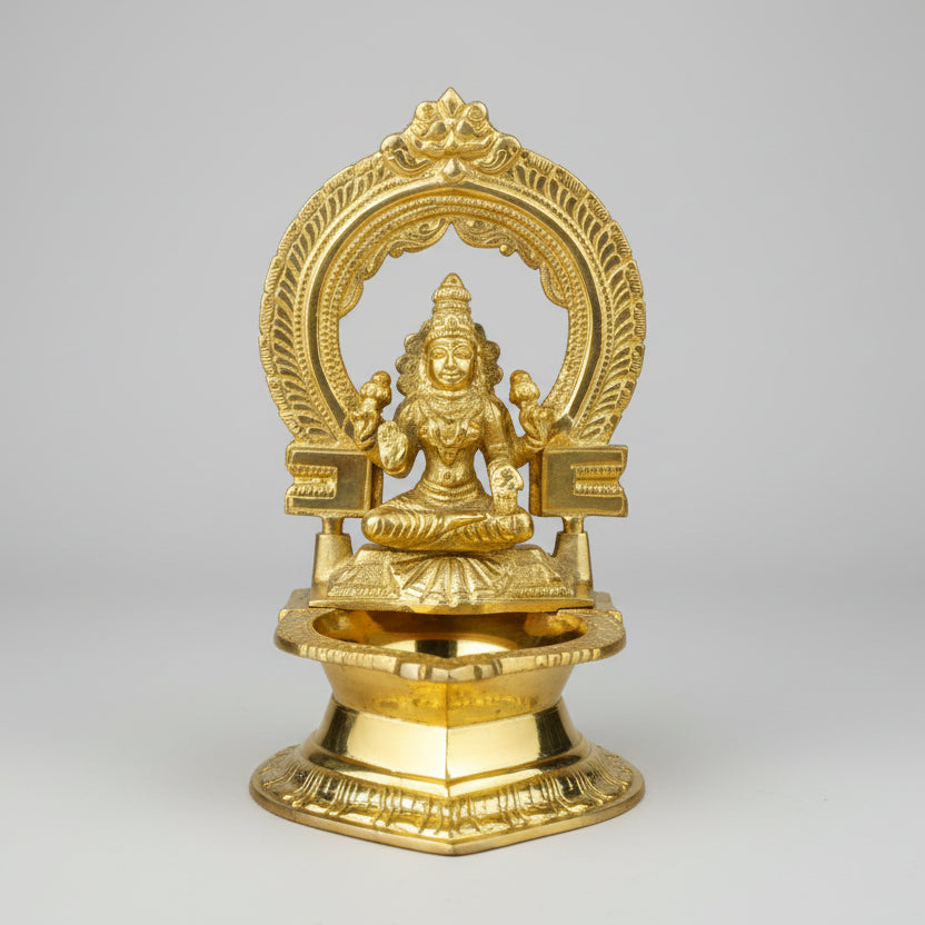 Laxmi Devi Brass Diya Oil Lamp (Prabhavalli Arch)