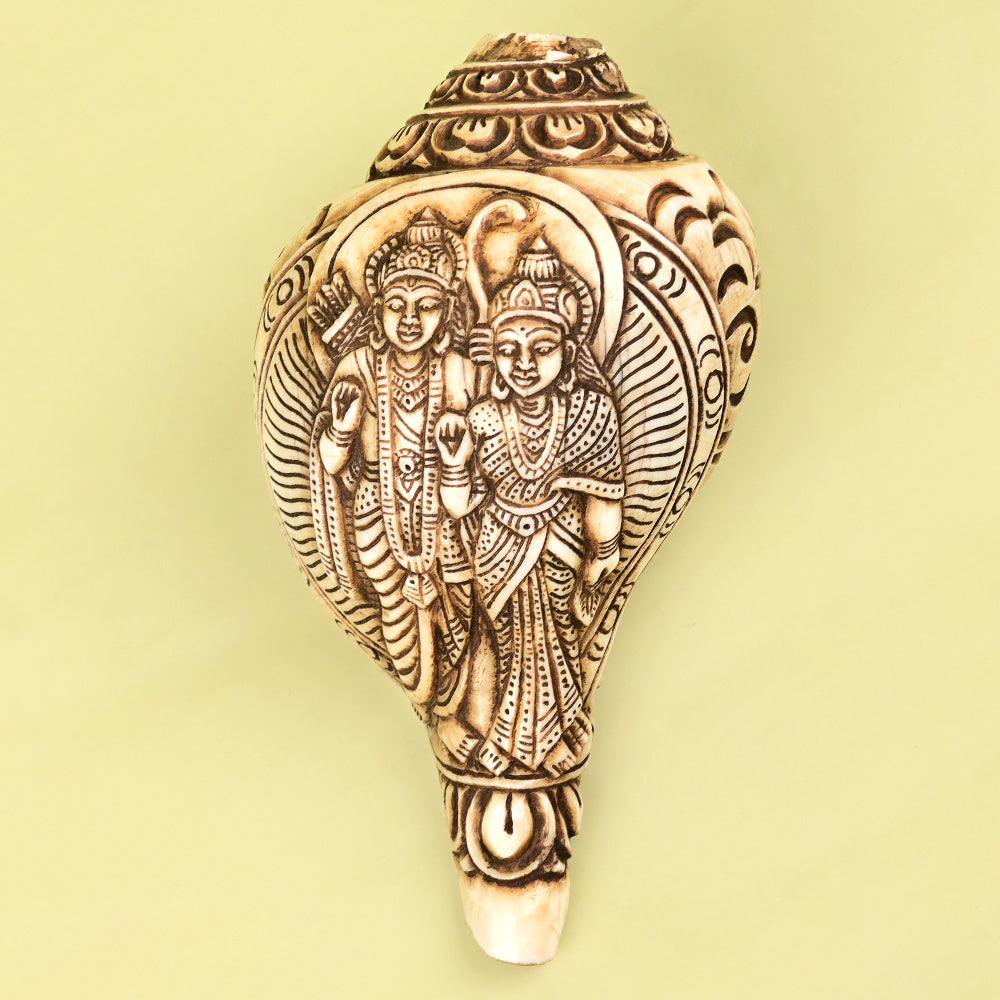 Sita Rama Carved Natural Shankh