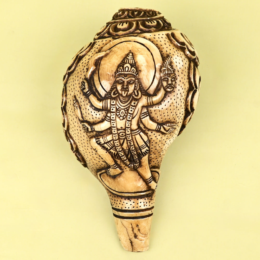 Goddess Kaali Carved Natural Shankh