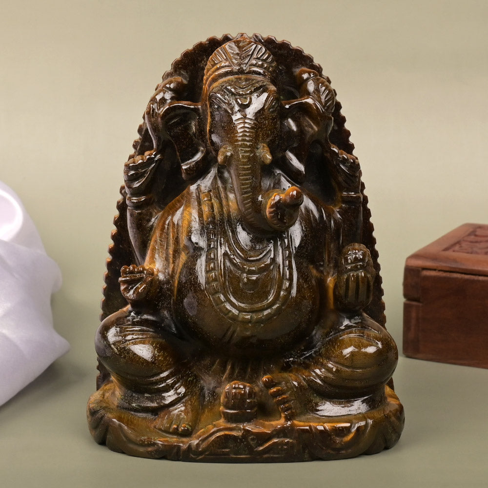 Tiger Eye Ganesha Idol - 484 gms