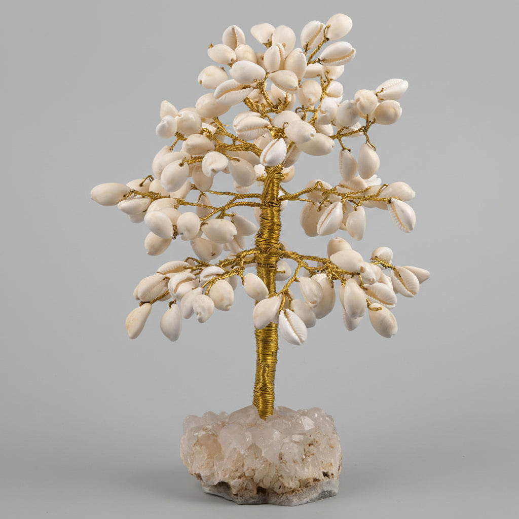 White Cowry x White Quartz Base Tree