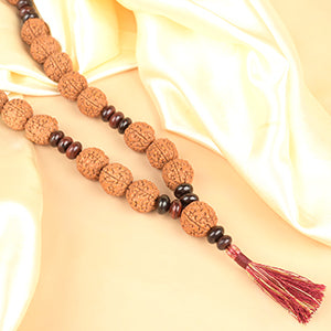 Premium 5 Mukhi & Red Sandal Eliptical Beads Mala-10 mm