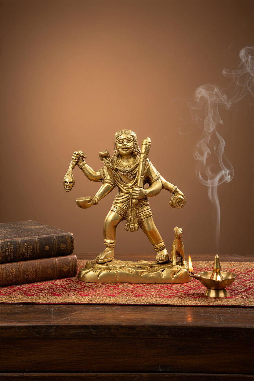 Kaal Bhairav Brass Statue 6.75 Inch Heavy Pure Brass Idol for Home Temple