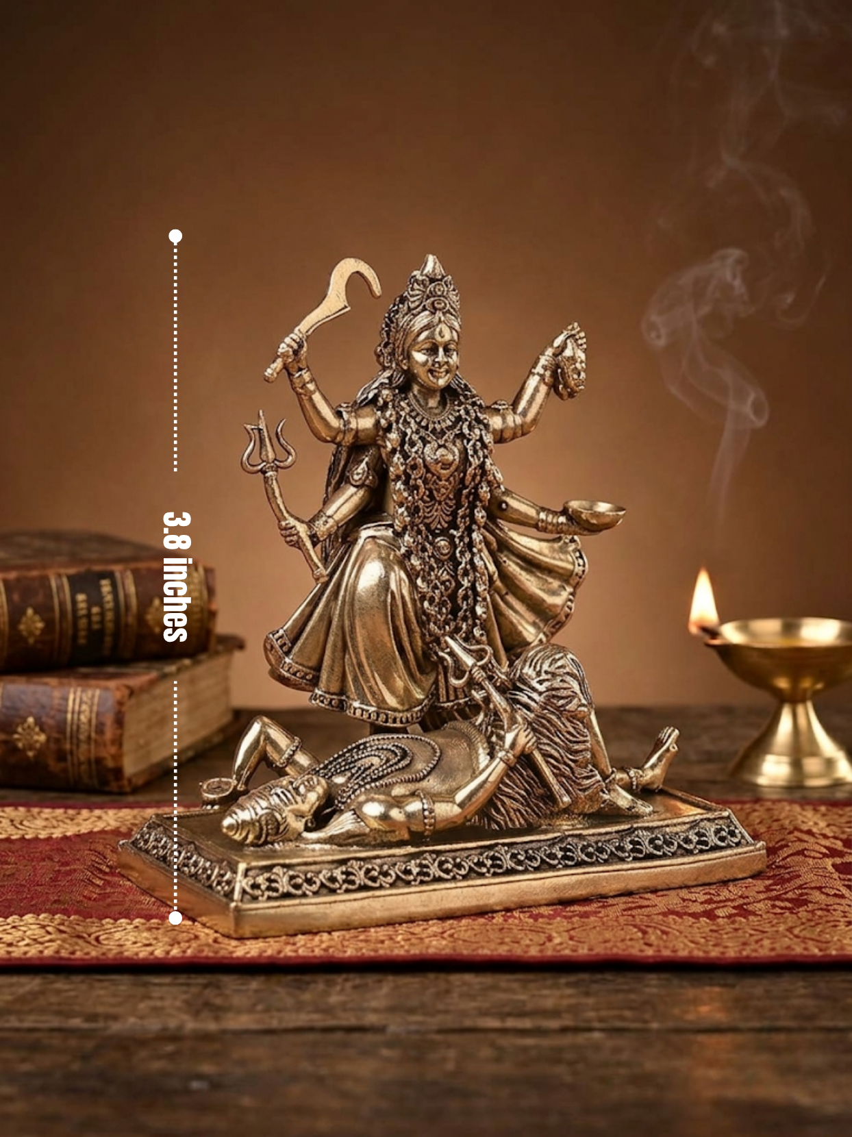 Dimensions scale view of the 8-metal Ashtadhatu Kaali Mata murti, perfectly sized for home mandir decor and spiritual worship.