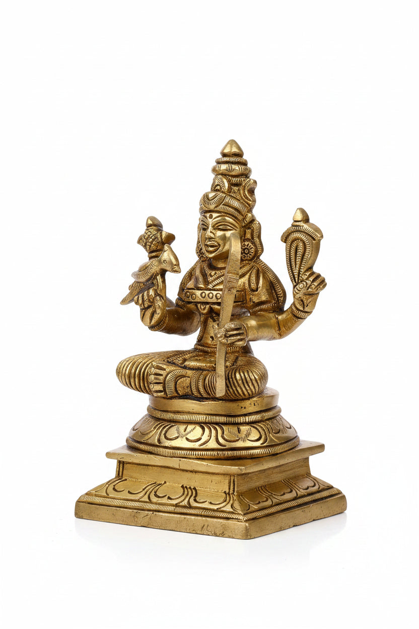 Kamakshi Devi Brass Idol 4.8 Inch Premium Handcrafted Murti for Home Temple - ManiMonk