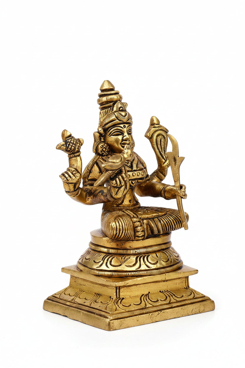 Kamakshi Devi Brass Idol 4.8 Inch Premium Handcrafted Murti for Home Temple - ManiMonk