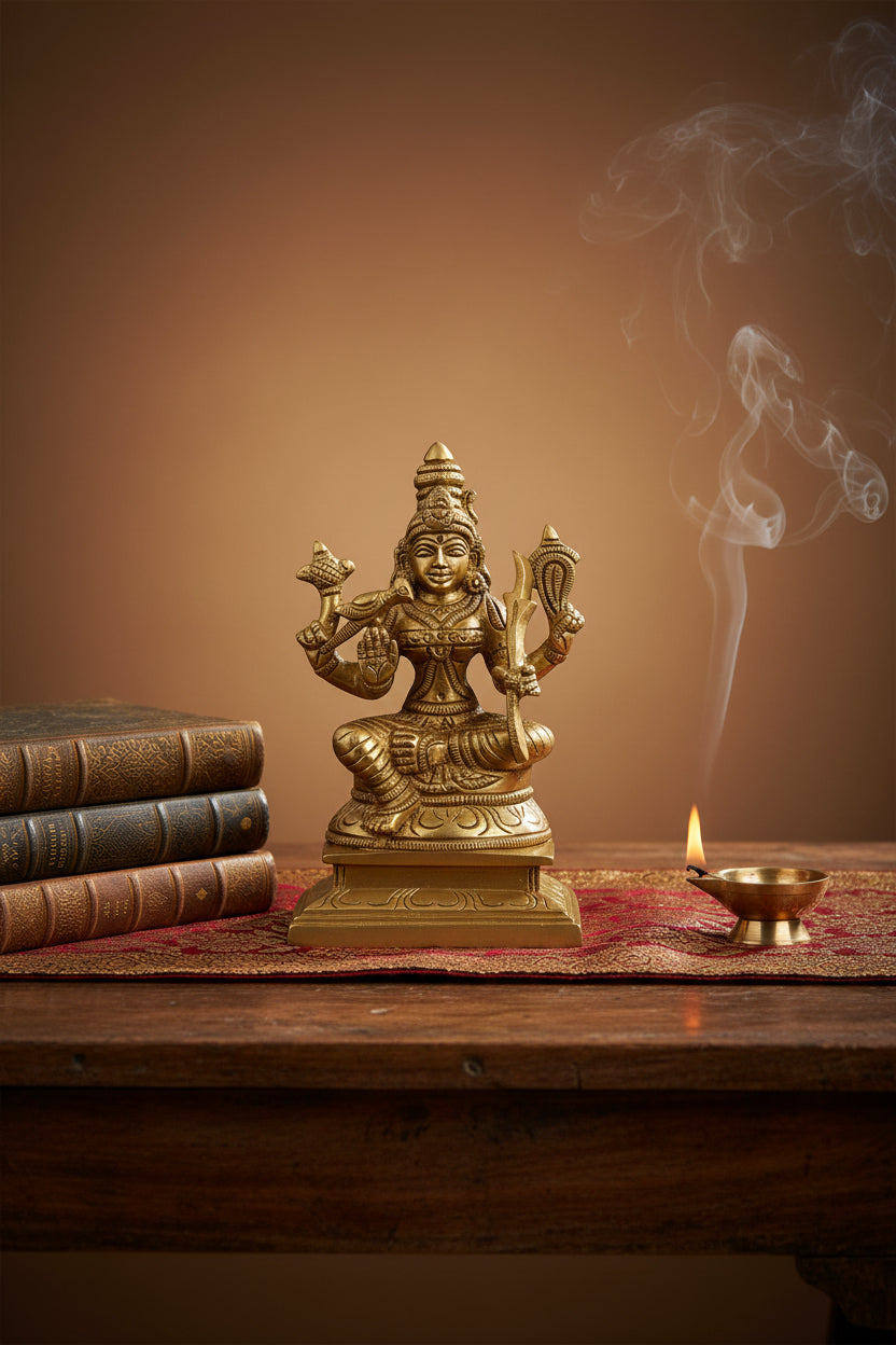Kamakshi Devi Brass Idol 4.8 Inch Premium Handcrafted Murti for Home Temple