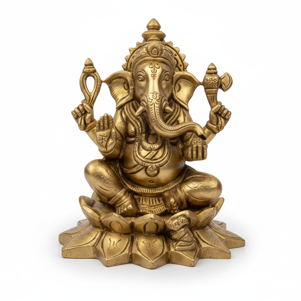 Kamal Ganesh Brass Idol Pure Brass Lotus Ganesha Murti for Home Mandir Puja