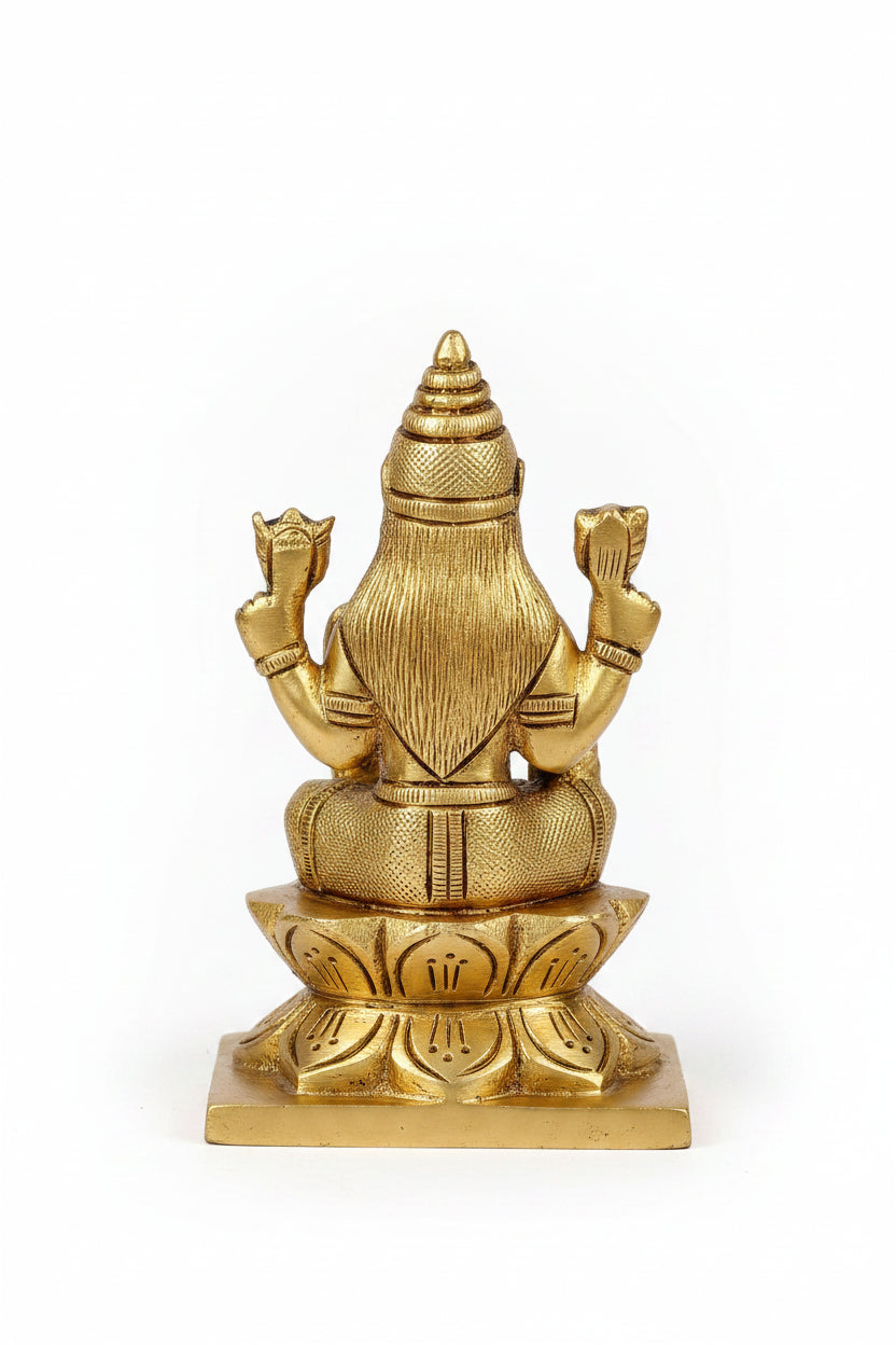 Kamal Lakshmi Brass Idol 3.5 Inch Handcrafted Lotus Seated Goddess Lakshmi Murti for Home Temple and Diwali Gifting