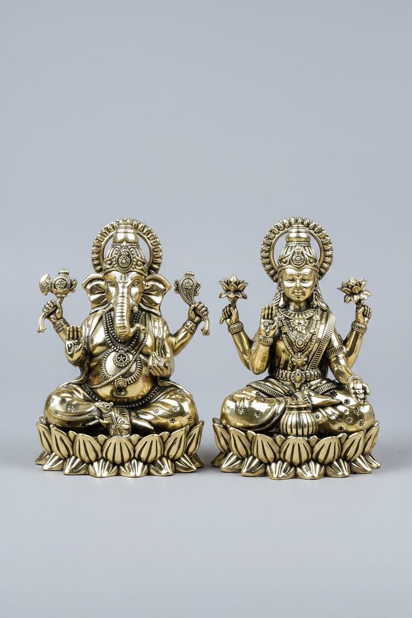 Kamal Lakshmi Ganesh Ashtadhatu Idols Set Energised Lotus Duo Murti